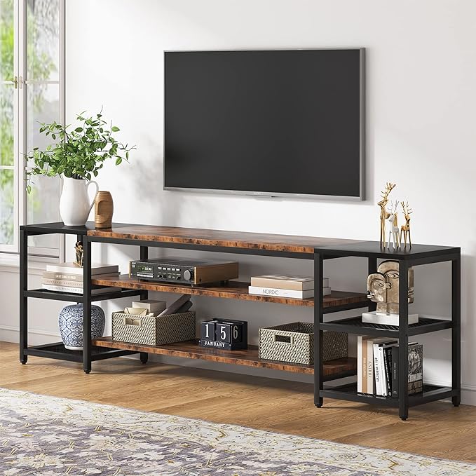 Tribesigns 78 Inch TV Stand for TVs up to 85 Inch, Media Entertainment Center Console Table, Industrial 3-Tier TV Console Table with Storage Shelves for Living Room, Entertainment Room
