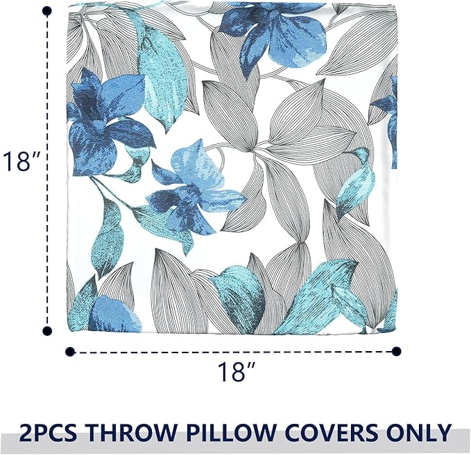 Outdoor Throw Pillow Covers 18”x18”, Decorative Pillow Covers for Patio Furniture, Modern Cushion Cases for Garden Couch Home Sofa Bed Office Chair, Pack of 2, Clemens Noir Blue