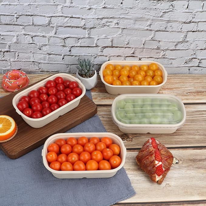 23 oz Disposable salad bowls with lids, Sugarcane Fiber Paper Bowls take away food containers meal prep food storage deli container 50 Pack