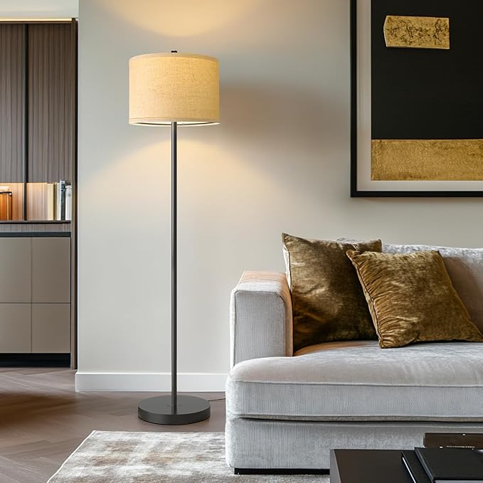 Oneach 61" Farmhouse Industrial Floor Lamp for Living Room Standing Floor Lamp Rustic Floor Lamps for Living Room Bedroom Tall Lamps with Rotary Switch for Bedroom with Natural Linen Lamp Shade