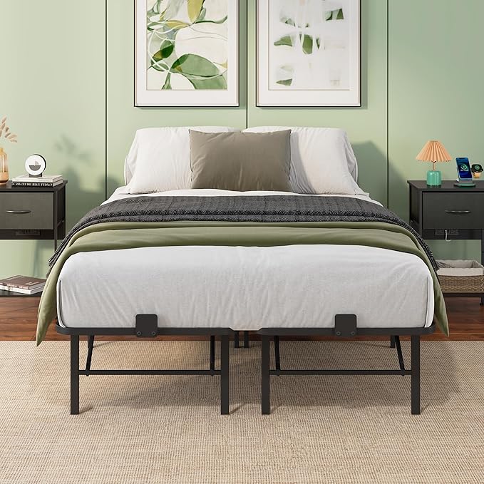 WLIVE Foldable Full Bed Frames, Metal Platform Bed Frame Full Size with Heavy Duty Steel Slats, No Box Spring Needed, Easy Assembly, No Noise, Black