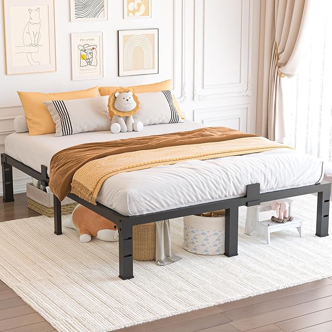 California King Size Bed Frame 12 inch High 3500 lbs Heavy Duty Metal Platform Mattress Foundation with Steel Slat Support/No Box Spring Needed/Noise Free/Non-Slip/Easy Assembly