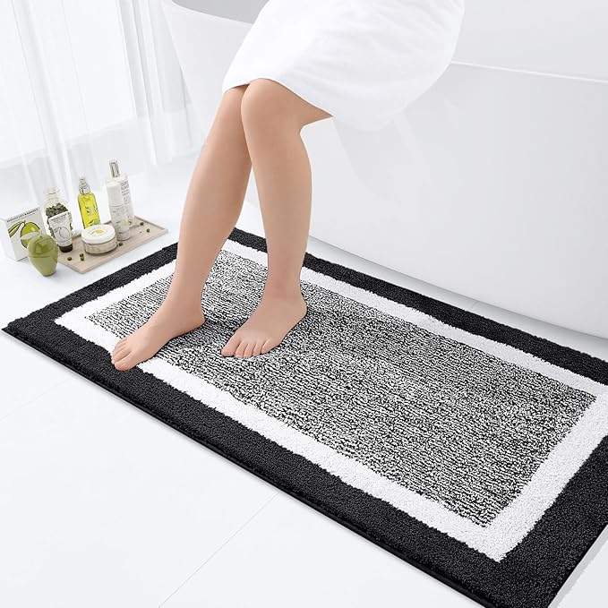 OLANLY Bathroom Rugs 44x24, Extra Soft and Absorbent Microfiber Bath Mat, Non-Slip, Machine Washable, Quick Dry Shaggy Bath Carpet, Suitable for Bathroom Floor, Tub, Shower (Runner, Black)