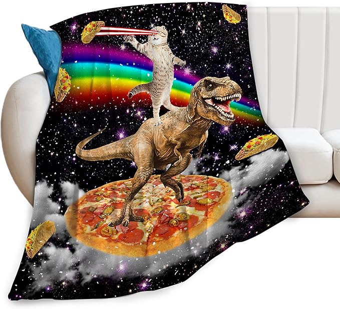 Funny Cat Dinosaur Blanket Soft Cozy Dino Galaxy Fleece Plush Throw Blanket Warm Lightweight Taco Pizza Flannel Stuff Decor Blanket Gifts for Girls Boys Lovers Adults Women Men Bed Travel 40"x50"