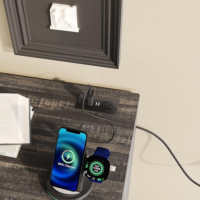 Fameill Dresser for Bedroom, 4 Drawer Small Dresser Organizer with Charging Station for Livingroom, Chest of Drawers with Metal Handles, Dark Brown