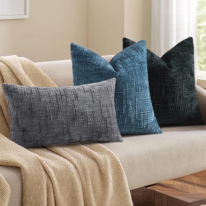 decorUhome Black Chenille Throw Pillow Covers 16x16 Set of 2 Thick Textured Slubby Couch Pillow Covers Farmhouse Accent Modern Neutral Decorative Pillow Cases for Bed Sofa Living Room
