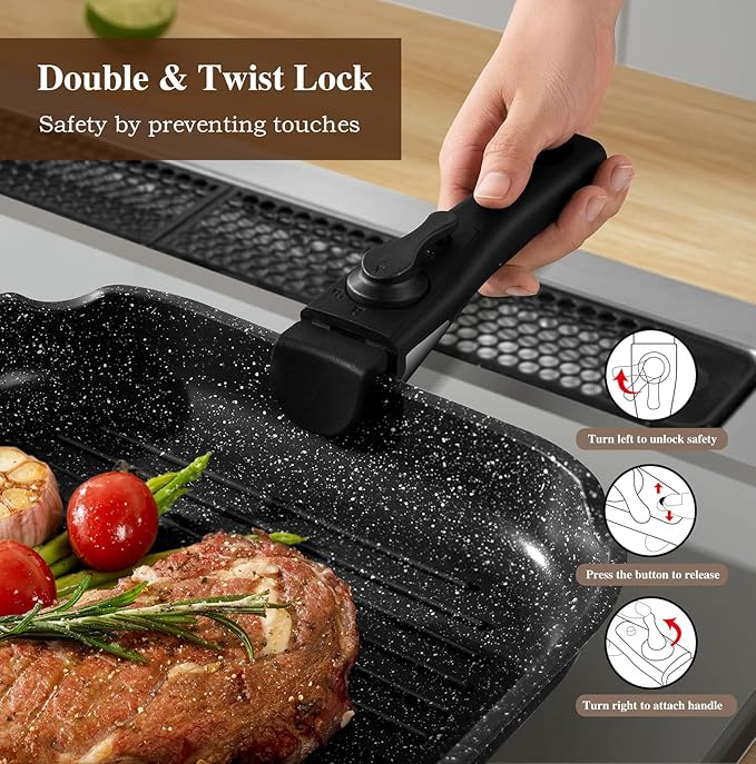 20 Pcs Pots and Pans Set Non Stick, Ceramic Cookware Set Detachable Handle, RV Kitchen Cooking Set Removeable Handles, Oven Safe, Induction Ready, Stackable Non-stick, Black