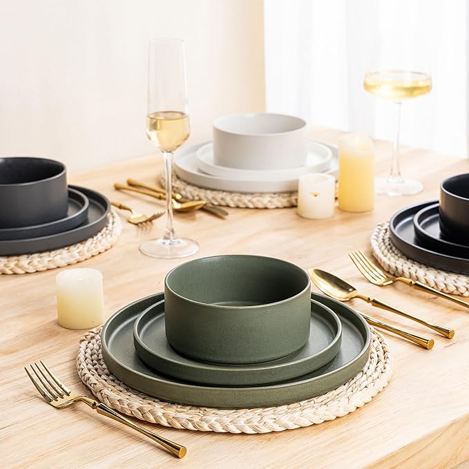 GBHOME Ceramic Dinnerware Sets for 8, Stoneware Plates and Bowls Sets,Chip and Scratch Resistant Dishes,Dishwasher & Microwave& Oven Safe Dishes sets,Reactive Glaze-Colorful