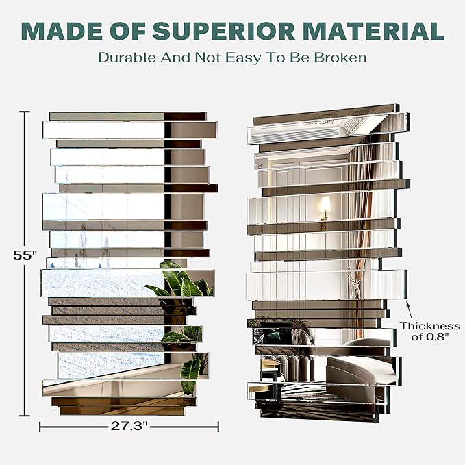 Mirrors for Wall Rectangle Accent Mirrors for Wall Contemporary Decor Livinig Room Decorative Mirror for Decor 27×55 in