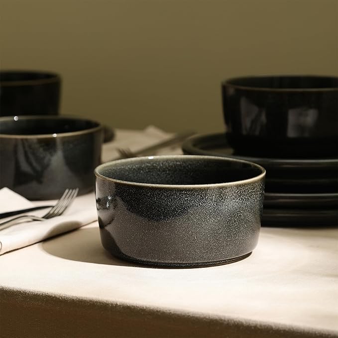 Stone Lain Eden 4-Piece Bowl Set Stoneware, Charcoal Grey