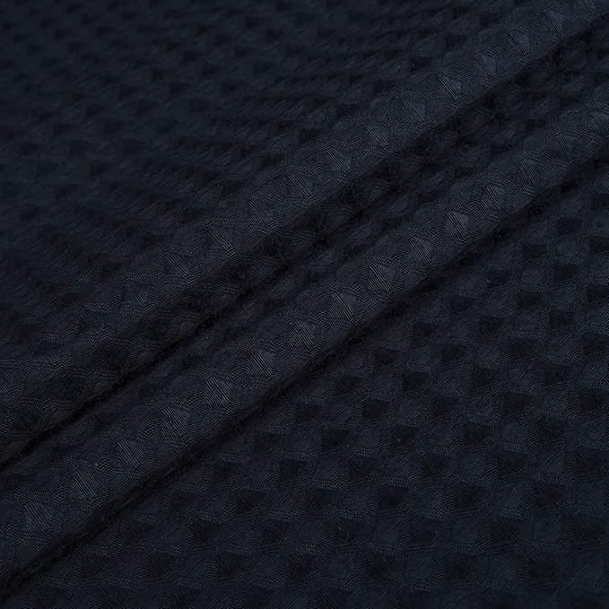 River Dream Navy Blue Fabric Shower Curtain Set, Cotton Blend, Waffle Weave, with Snap in Replacement Liner，71 x 86 inches