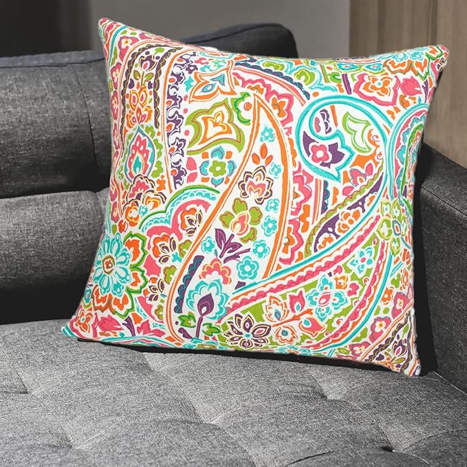 FUNHOME Outdoor Indoor Throw Pillows 18”x18”, Set of 2 Decorative Throw Pillows with Inserts, All Weather Water-Repellent Square Pillows for Bed, Couch, Sofa and Patio Furniture-Melora Paisley