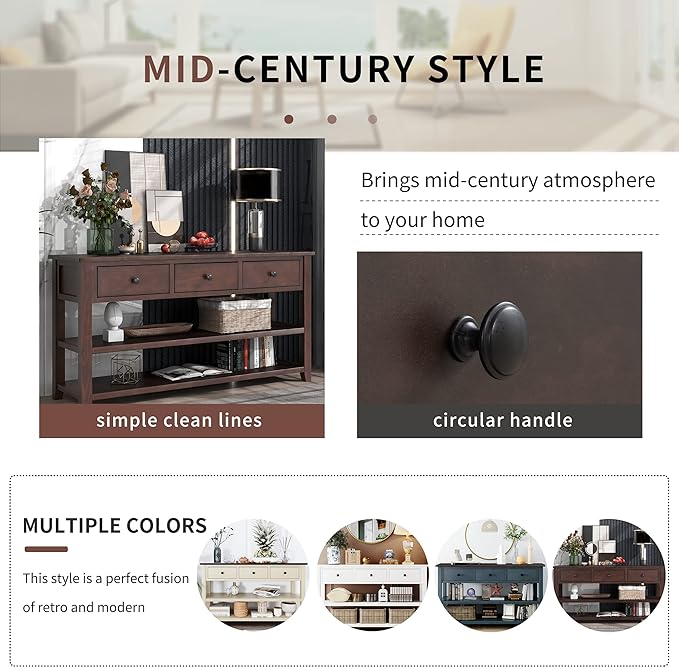 Knocbel Entryway Console Table with 3 Drawers and Open Shelves, Entry Hallway Foyer Sofa Long Table, 220lbs Weight Capacity, 50" L x 16" W x 30" H (Espresso)