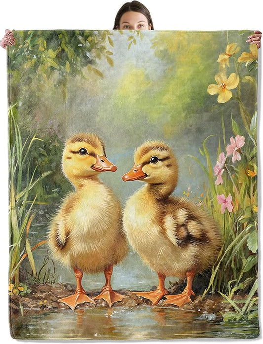 Adorable Duck Blanket, Cozy Flannel Charming Ducklings by a Stream Throw Blanket for Couch Outdoor, Plush Soft Lightweight Travel Blankets for Bed Decor and Gifts, for Women Adults Kids 50"x60"