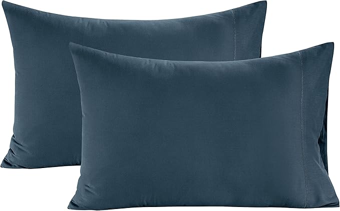 LANE LINEN Pillows Standard Size Set of 2 Soft 100% Egyptian Cotton Sateen 1000 Thread Count Cool & Smooth Pillowcases Queen - Denim