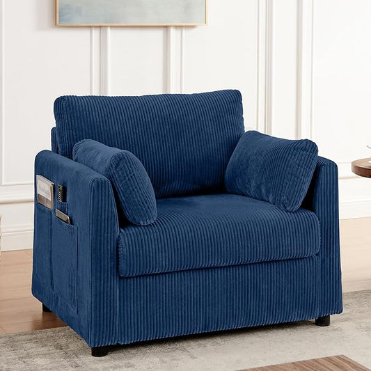 Modern Accent Chair Living Room Chairs in Corduroy Fabric,Reading Chair Sofa Couch for Apartment and Small Spaces. (Blue, Chair)