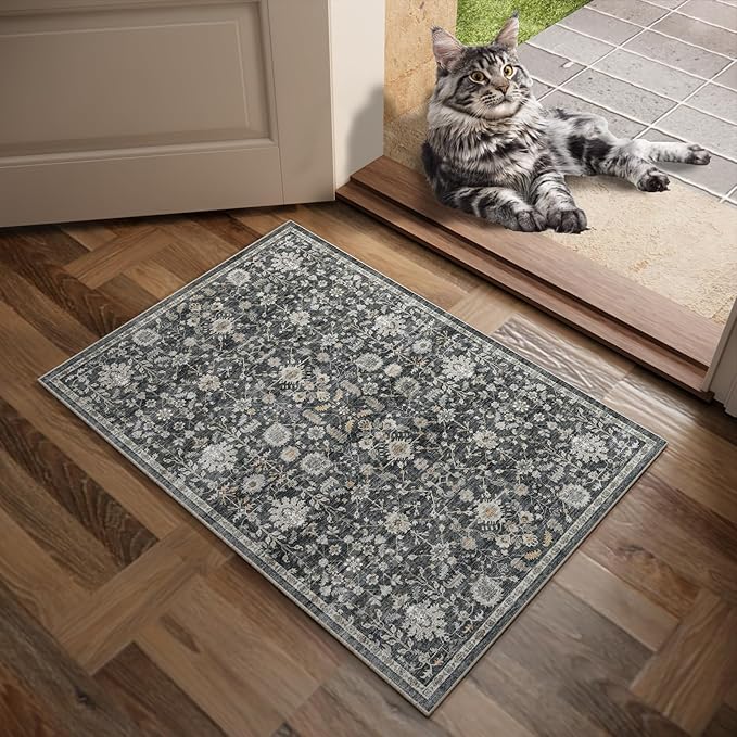 Washable 2'x3' Non Slip Rug Vintage Soft Low Pile Lightweight Boho Area Rugs for High-Traffic Areas (Entryway, Kitchen, Hallway), Farmhouse Decor