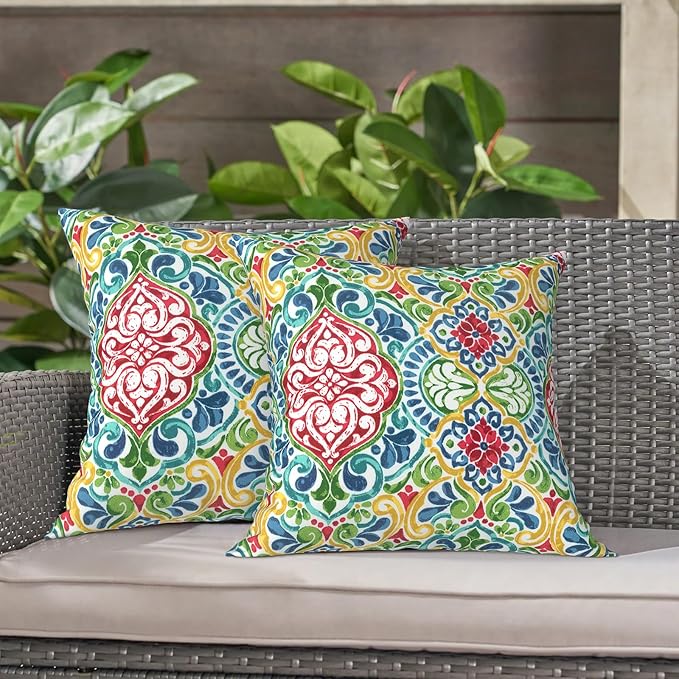 LVTXIII Outdoor Throw Pillow Covers 20 x 20 Inch, Covers ONLY Modern Cute Pattern Decorative Square Toss Pillow Case Pack of 2 for Home Patio Garden Sofa Bed Furniture, Damask Red