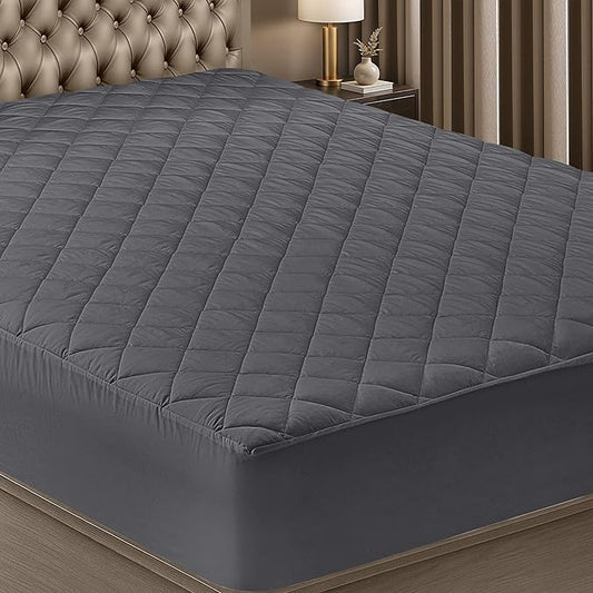 Utopia Bedding Quilted Fitted Mattress Pad, Full Size, Elastic Fitted Mattress Topper Protector and Cover Stretches up to 16 Inches Deep, Machine Washable (Grey)