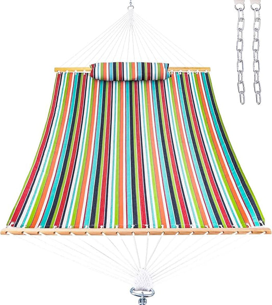 Lazy Daze 12 FT Sunbrella Fabric Hammock with Spreader Bars and Free Pillow Fits for Two Persons, All Weather and Fade Resistant for Patio Yard, 450 lbs Weight Capacity, Carousel Confetti