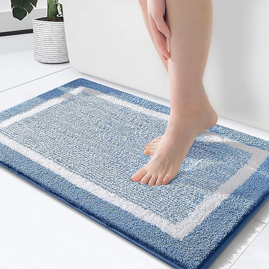 OLANLY Bathroom Rugs 24x16, Extra Soft and Absorbent Microfiber Bath Mat, Non-Slip, Machine Washable, Quick Dry Shaggy Bath Carpet, Suitable for Bathroom Floor, Tub, Shower (Small, Blue)
