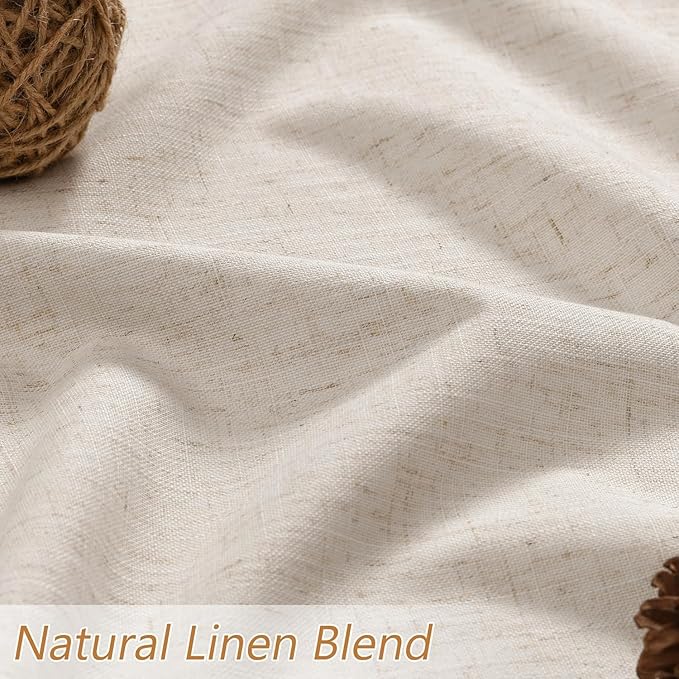 Guken Beige Cream Linen Blackout Curtains 42 Inch Wide by 90 Inch for Living Room Bedroom Back Tab Thermal Insulated 100% Black Out Linen Drapes Room Darkening Window Curtains