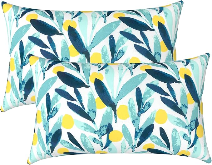 LVTXIII Outdoor/Indoor Lumbar Pillows, Decorative Patio Lumbar Cushions, Fluffy Water Repellent Garden Cushions for Home Patio Coach Sofa Use, 12×20 Inch, Pack of 2, Leaves Multi