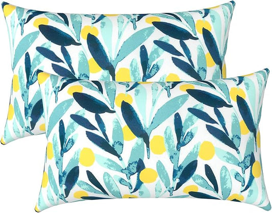 LVTXIII Outdoor/Indoor Lumbar Pillows, Decorative Patio Lumbar Cushions, Fluffy Water Repellent Garden Cushions for Home Patio Coach Sofa Use, 12×20 Inch, Pack of 2, Leaves Multi