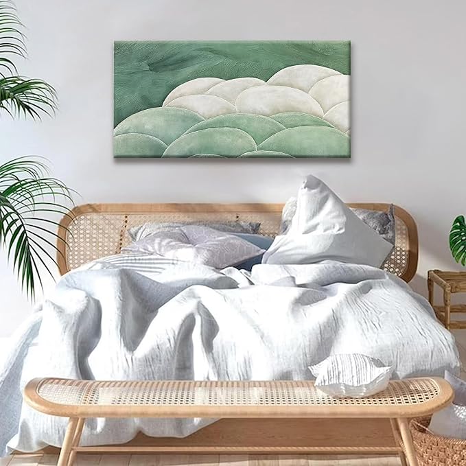 Tsomzxng Canvas Art Wall Decor Wall Art For Bedroom Office Abstract Wall Decor Green White Wall Art Irregular Shapes Painting Prints Ready To Hang Pictures Home Artwork 20×40 Inch