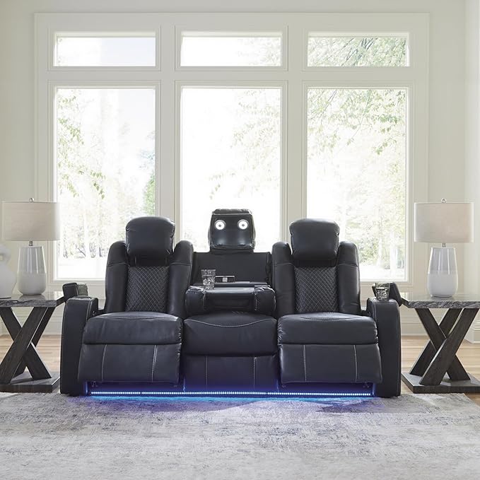 Signature Design by Ashley Fyne-Dyme Contemporary Power Reclining Sofa with USB Charging Ports and Adjustable Headrest, Blue