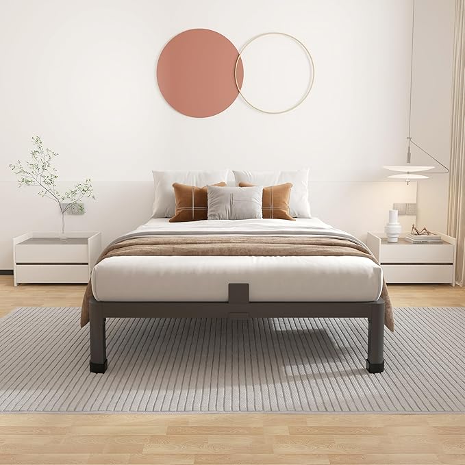 ROIL 7 inch Twin Bed Frames with Round Corner Legs Mattress Retainers 3500LBS Heavy Duty Steel Slats No Box Spring Needed Platform Noise-Free Easy Assembly