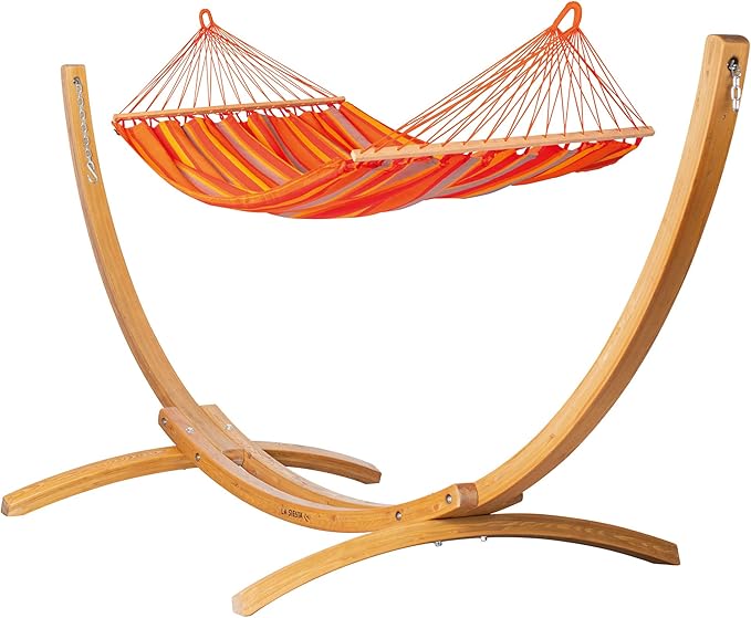 LA Siesta® Alisio Hammock with Spreader Bar & Elipso Stand, Outdoor Hammock with Stand Included, Larch Wood Stand - Weatherproof Outdoor Hammock, 2 Person Hammock w/Stand - Max 355 Lbs, Toucan