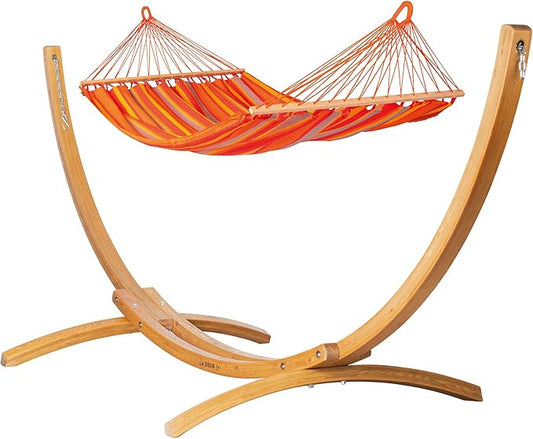 LA Siesta® Alisio Hammock with Spreader Bar & Elipso Stand, Outdoor Hammock with Stand Included, Larch Wood Stand - Weatherproof Outdoor Hammock, 2 Person Hammock w/Stand - Max 355 Lbs, Toucan