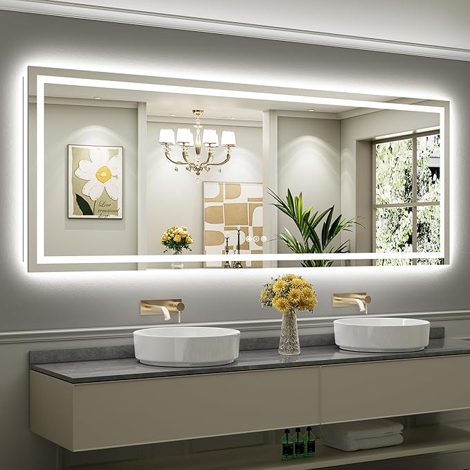 96"x36" LED Bathroom Mirror with Lights, Backlit & Front Lit, Lighted Wall Mirrors for Bathroom Vanity, Touch Screen Dimmable, Anti-Fog, Memory Function, HD Tempered Glass, Shatter-Proof, ETL Listed