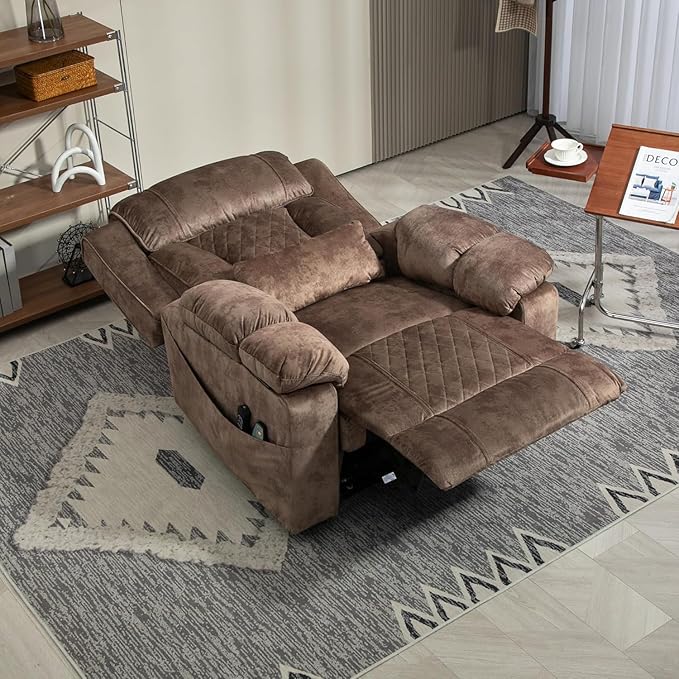 Big Man Power Lift Recliner for Elderly Adults 28 Inch Wide Seat, Lay Flat Lift Chair with Heat Massage, Flip Arm Storage Cup Holders, USB Type C Charging, 400 lbs