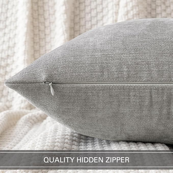 MIULEE Pack of 2 Light Grey Decorative Pillow Covers 18x18 Inch Soft Chenille Couch Throw Pillows Farmhouse Cushion Covers for Home Decor Sofa Bedroom Living Room