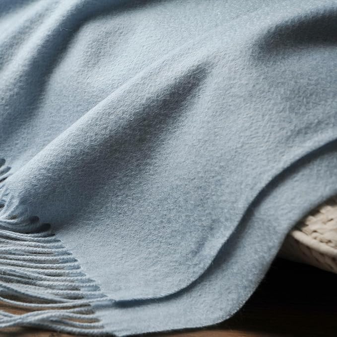 EP Mode 100% Pure Cashmere Throw Blanket for Sofa, Classic Design with Gift Box (Baby Blue)