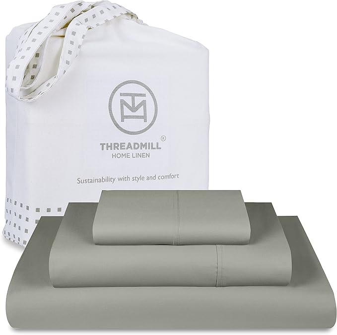 Threadmill Luxury 800 Thread Count 100% Cotton Sheets - Sateen Weave Twin XL Bed-Sheets, Better Than Egyptian Cotton,3 Pc Solid Bedding Set (Moonrock Grey), Fits 15" Deep Pocket