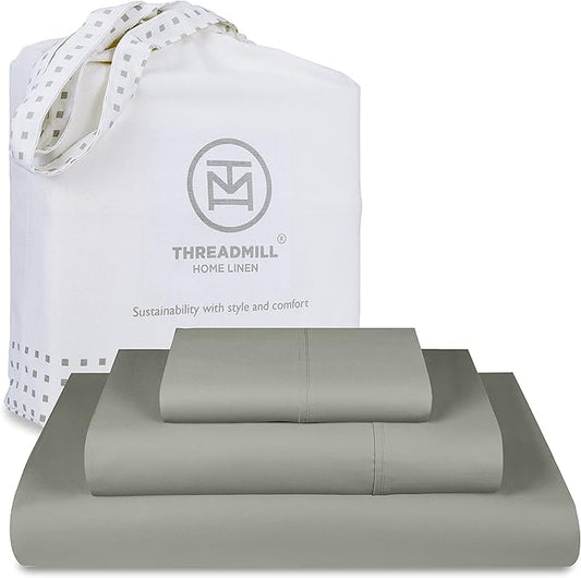 Threadmill Luxury 800 Thread Count 100% Cotton Sheets - Sateen Weave Twin XL Bed-Sheets, Better Than Egyptian Cotton,3 Pc Solid Bedding Set (Moonrock Grey), Fits 15" Deep Pocket
