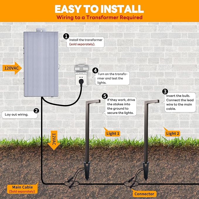 Brass Landscape Path Lights, LED 12V Low Voltage Pathway Lights Wired, Modern Outdoor Garden Lights Waterproof, L Shape Bronze for Patio Lawn with 3W 270LM 2700K G4 Bulb 10 Pack