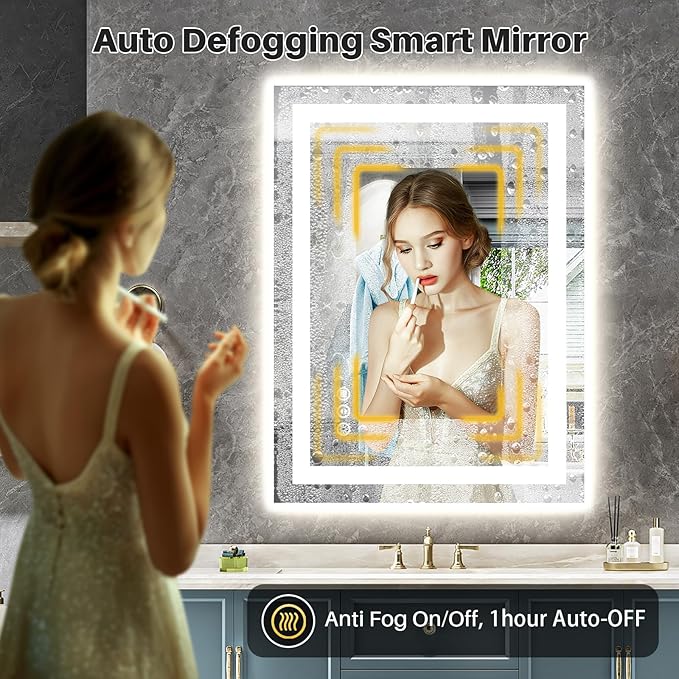 24"x30" LED Bathroom Mirror with Lights, Backlit & Front Lit, Anti-Fog Lighted Bathroom Vanity Mirror for Wall, Memory Function, Dimmable, HD Tempered Glass, Shatter-Proof