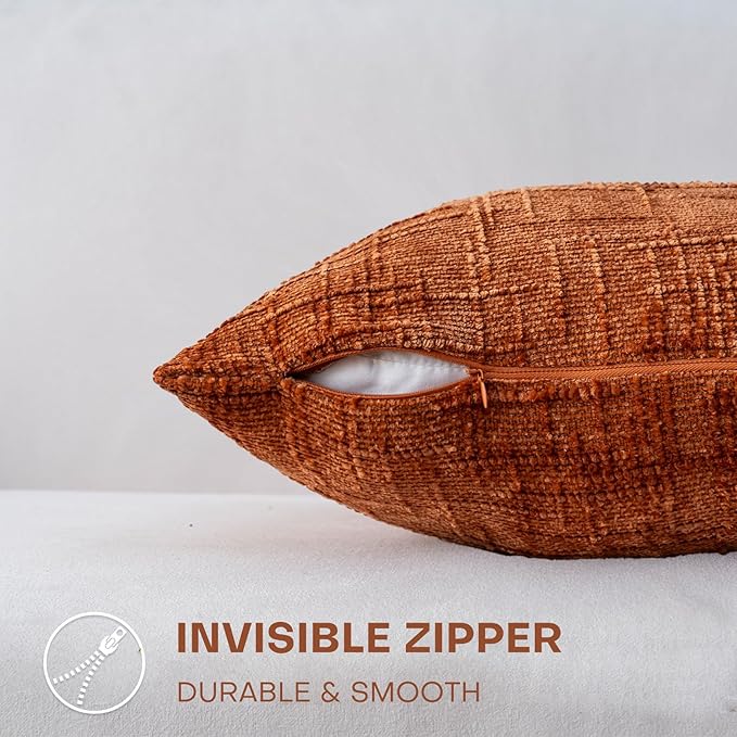 Decorative Throw Pillow Covers 22x22 Inch Set of 2, Soft Solid Farmhouse Chenille Couch Pillows, Spring Pillow Covers for Couch Sofa Bed Living Room Home Decor Pillowcase, Rust