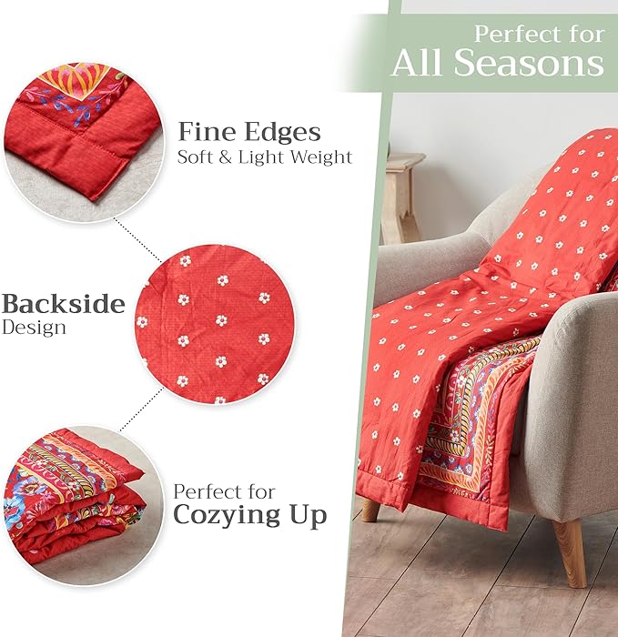 Maison d' Hermine Throw Blanket for Couch Lightweight Soft Warm Breathable Cotton Throw Blankets for Bed Girls Boys Women Men Gifts Sofa Travel Living Room Chair Bedding (60"x80", Happy Florals)