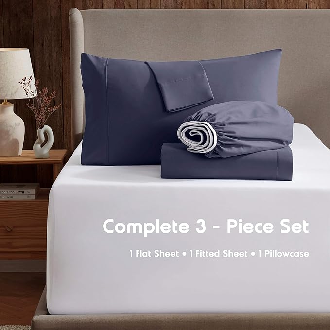 Nestl Twin Sheet Set - 1800 Ultra-Soft Microfiber Twin Bed Sheets - Double Brushed - Deep Pockets - Easy Fit - Extra Soft - 3 Piece Set - Bedding Sheets & Pillowcases (Twin, Navy Blue)