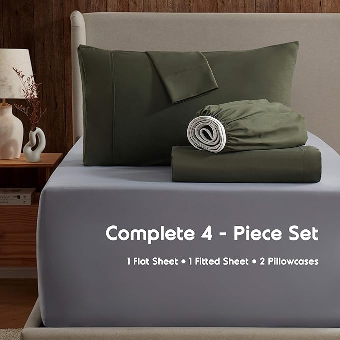 Nestl Full Sheet Set - Luxury 1800 Ultra-Soft Microfiber Full Bed Sheets - Double Brushed - Deep Pockets - Easy Fit - 4 Piece Set - Bedding Sheets & Pillowcases (Full, Olive Green)