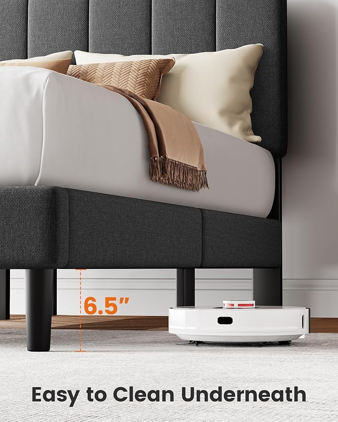 Pipishell Twin Bed Frames with 12 Thickened Legs&Fabric Upholstered Headboard,1300 Lbs Strong Weight Capacity, Adjustable Headboard, No Box Spring Needed, Easy Assembly, Underbed Storage（Solid Wooden）