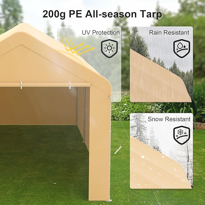Morngardo Carport 10'x20' Heavy Duty Car Canopy Portable Garage with Removable Sidewalls & Doors for Truck Boat Car Port, Party, Storage (Yellow)