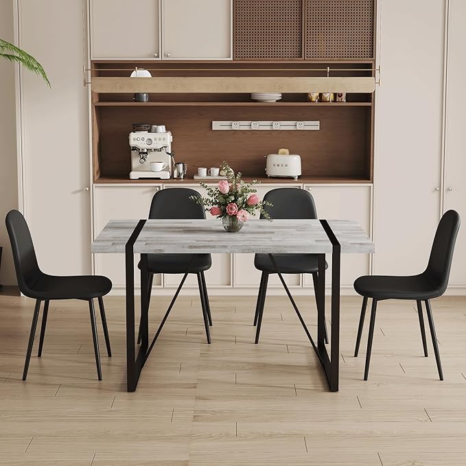 Dining Table Chairs Set for 4, Modern Rectangular Dining Room Table Set Upholstered Dining Chairs 55" Dinner Table Set for Kitchen (Grey Table & Black2 Chairs, 55 inch Table + 4 Chairs)