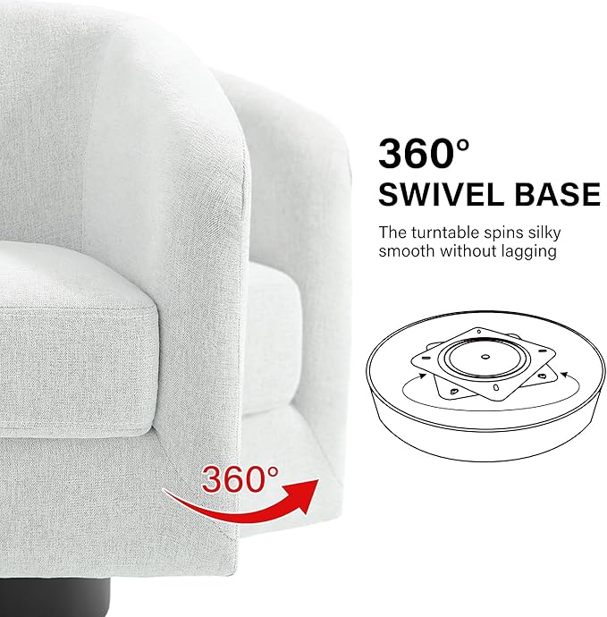 Swivel Barrel Accent Chair, Modern Round Chenille Fabric Arm Chair for Living Room, Bedroom, Comfy Club Reading Chairs for Adults（Chenille Fabric, Beige, Set of 2