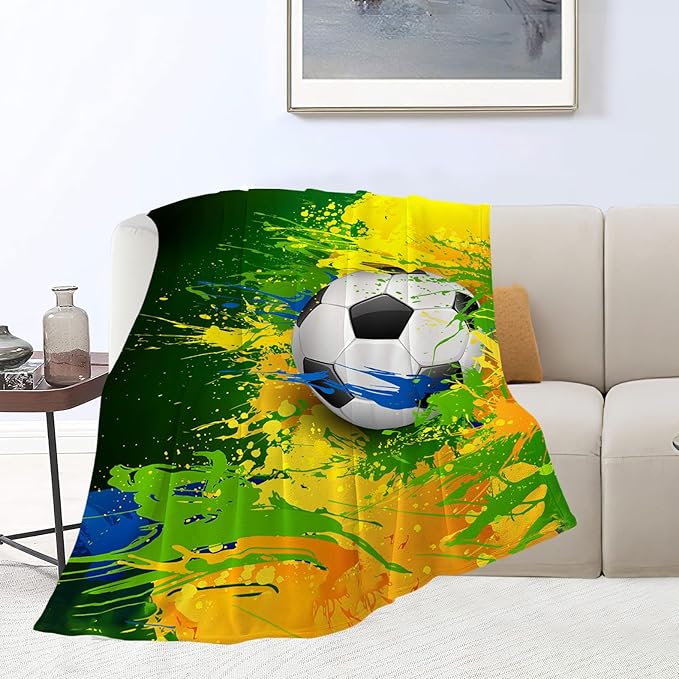 Soccer Bedding Throw Blankets - Cozy Fleece Flannel Soft Warm Plush Lightweight Football Decor Gifts for Boys, Men, Girls, Adults, Teens, Kids - 50"X60"